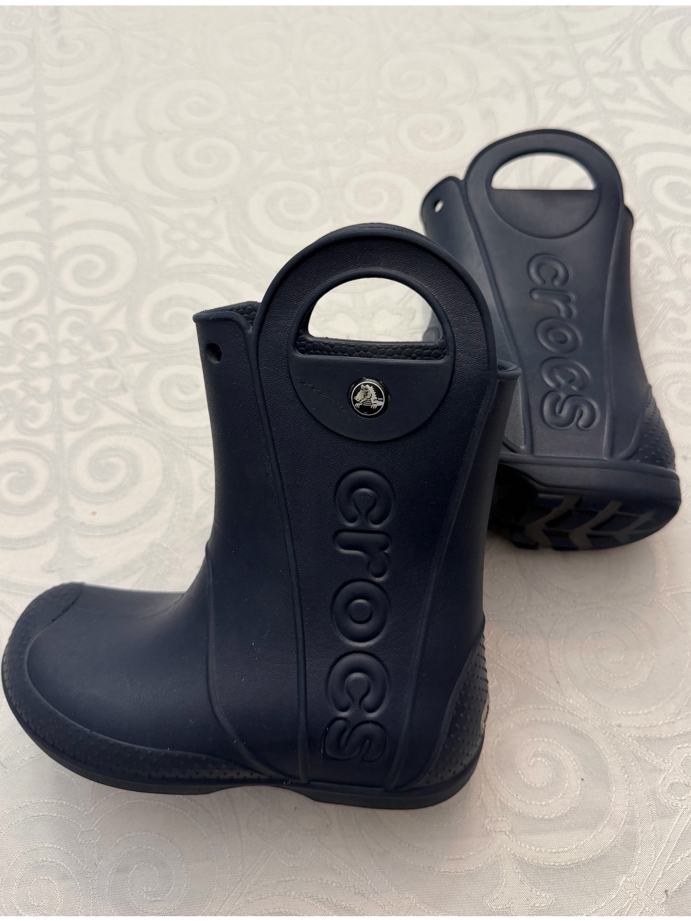 CROCS Kids Navy Blue Pull Handle Rain Boots Preschooler Size 13 Wet Weather